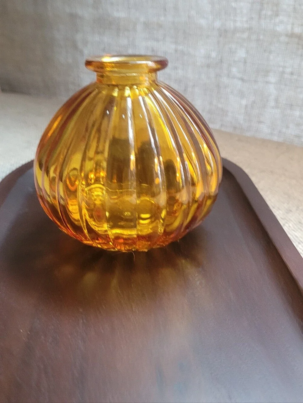 Ribbed Amber Glass Accent Vase